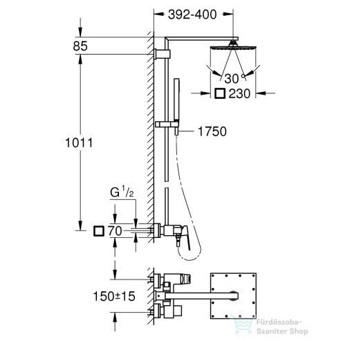 Grohe EUPHORIA CUBE SYSTEM 230 zuhanyrendszer,króm 23147001