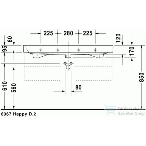 Duravit HAPPY D.2 120x50,5 cm-es bútorral aláépíthető mosdó Wondergliss bevonattal,23181200001