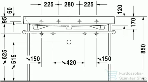 Duravit Happy D.2 120x50,5 cm bútorral aláépíthető mosdó két csaplyukkal 2318120024 ( 231812 )