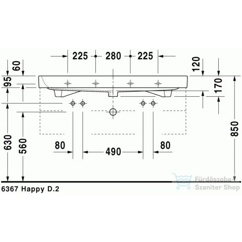 Duravit Happy D.2 100x50,5 cm bútorral aláépíthető mosdó két csaplyukkal csiszolt 2318120026 ( 231812 )
