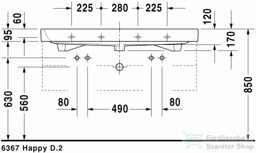 Duravit Happy D.2 100x50,5 cm bútorral aláépíthető mosdó két csaplyukkal csiszolt 2318120026 ( 231812 )