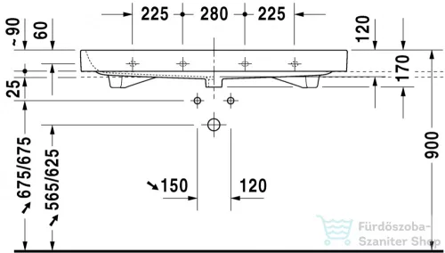Duravit HAPPY D.2 120x50,5 cm-es bútorral aláépíthető csiszolt mosdó,2318120027