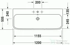 Duravit Happy D.2 120x50,5 cm bútorral aláépíthető mosdó csiszolt csaplyuk nélkül 2318120028 ( 231812 )