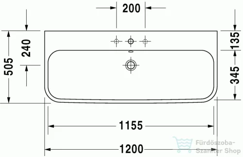 Duravit Happy D.2 120x50,5 cm bútorral aláépíthető mosdó csiszolt csaplyuk nélkül 2318120028 ( 231812 )