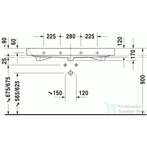Duravit Happy D.2 120x50,5 cm bútorral aláépíthető mosdó csiszolt csaplyuk nélkül 2318120028 ( 231812 )