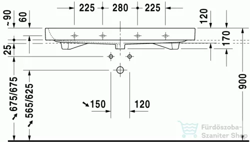 Duravit Happy D.2 120x50,5 cm bútorral aláépíthető mosdó csiszolt csaplyuk nélkül 2318120028 ( 231812 )