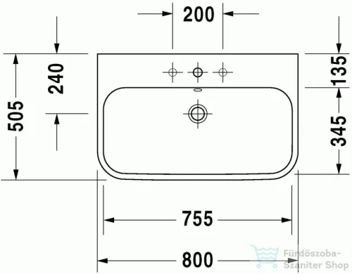 Duravit Happy D.2 80x50,5 cm bútorral aláépíthető mosdó csiszolt csaplyuk nélküll 2318800028 ( 231880 )