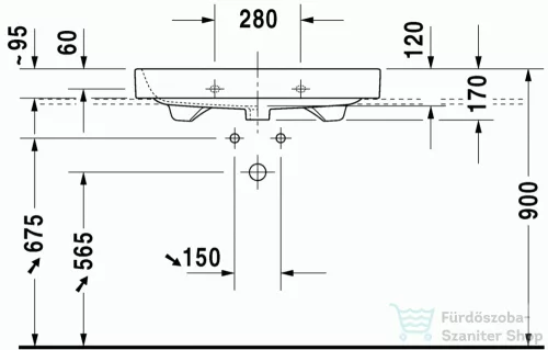 Duravit Happy D.2 80x50,5 cm bútorral aláépíthető mosdó csiszolt csaplyuk nélküll 2318800028 ( 231880 )