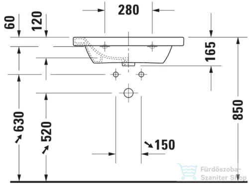 Duravit DURASTYLE 65x48 cm-es falra szerelhető mosdó, fehér 2320650000