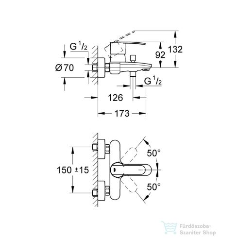 Grohe Wave Cosmopolitan egykaros kádcsaptelep zuhanyváltóval, króm 23209000