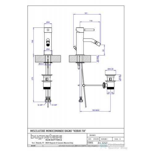 Bugnatese KOBUK FIX bidé csaptelep, automata leeresztővel, bronz 2323BR
