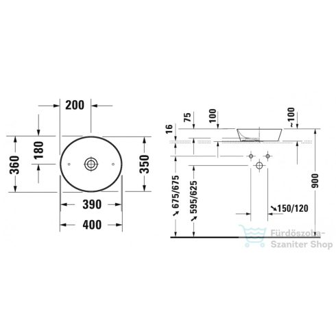 Duravit CAPE COD 400x360 mm-es ráültethető mosdó,fehér/szatén fehér matt 2328402600