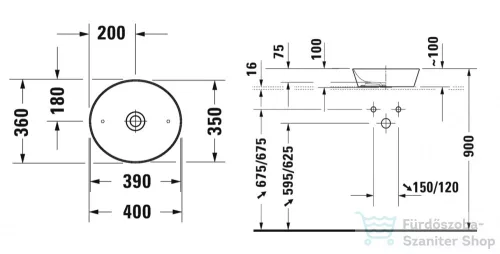 Duravit CAPE COD 400x360 mm-es ráültethető mosdó,fehér/szatén fehér matt 2328402600