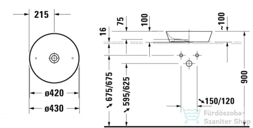 Duravit CAPE COD 430 mm-es ráültethető mosdó,fehér 2328430000