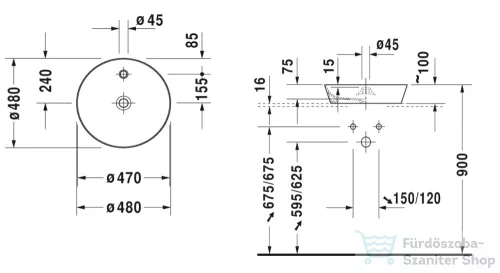 Duravit CAPE COD 480 mm-es ráültethető mosdó,fehér/szatén fehér matt 2328482600