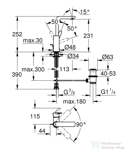 Grohe LINEARE magasított mosdócsaptelep L-méret króm 23296001