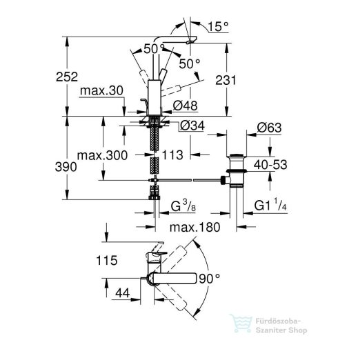 Grohe LINEARE L magasított mosdó csaptelep automata leeresztővel,Brushed Hard Graphite 23296AL1