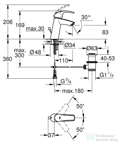 Grohe EUROSMART M mosdó csaptelep automata leeresztővel,Króm 23322001