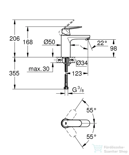 Grohe EUROSMART Cosmopolitan egykaros mosdó csaptelep, M-Size, leeresztő nélkül, króm 23327000