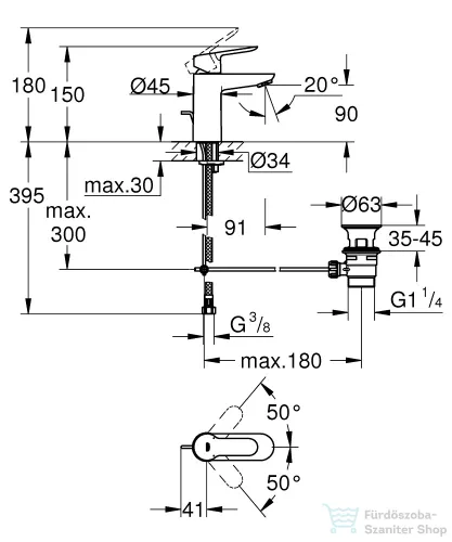 Grohe BAUEDGE S mosdó csaptelep automata leeresztővel,Króm 23328000