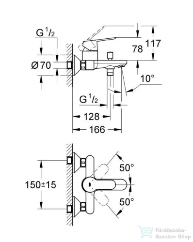 Grohe BauEdge egykaros fali kádcsaptelep, króm 23334000