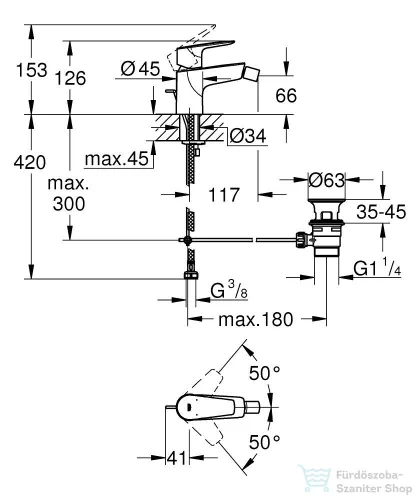 Grohe Quickfix START EDGE bidé csaptelep automata leeresztővel,króm 23345001
