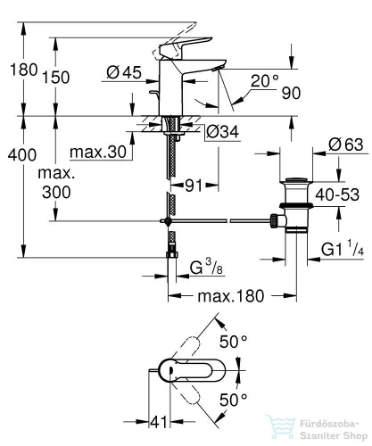 Grohe BAUEDGE S mosdó csaptelep automata leeresztővel,Króm 23356000
