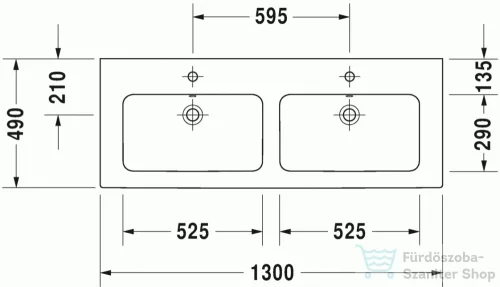 Duravit ME by Starck 130x49 cm dupla mosdó csaplyuk nélkül 2336130060 ( 233613 )