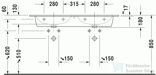 Duravit ME by Starck 130x49 cm dupla mosdó csaplyuk nélkül 2336130060 ( 233613 )