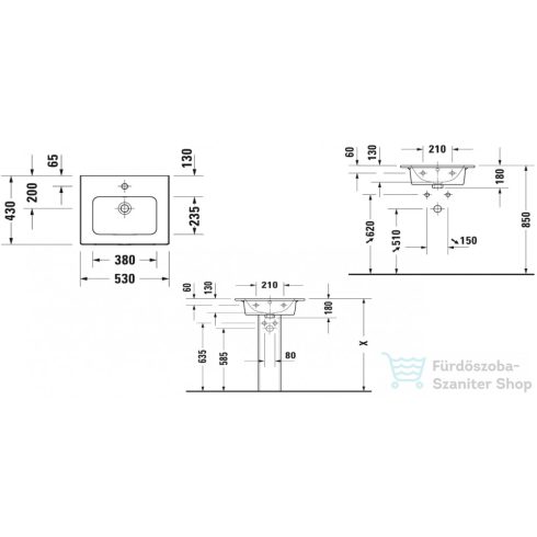 Duravit ME BY STARCK 53x43 cm-es bútorral aláépíthető mosdó Wondergliss bevonattal 23365300001