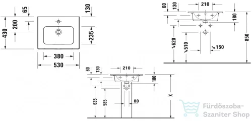 Duravit ME BY STARCK 53x43 cm-es bútorral aláépíthető mosdó, matt fehér 2336533200