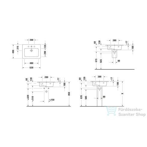 Duravit ME BY STARCK 63x49 cm-es beépíthető mosdó, fehér 233663AA00