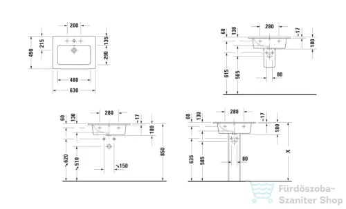 Duravit ME BY STARCK 63x49 cm-es beépíthető mosdó, fehér 233663AA00