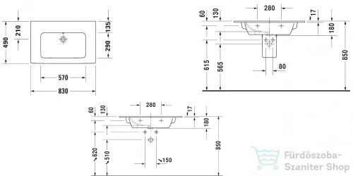 Duravit ME BY STARCK 83x49 cm mosdó csaplyuk nélkül,Wondergliss bevonattal 23368300601