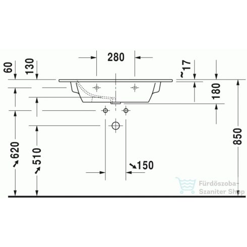 Duravit ME BY STARCK 83x49 cm-es mosdó csaplyuk nélkül, matt fehér 2336833260