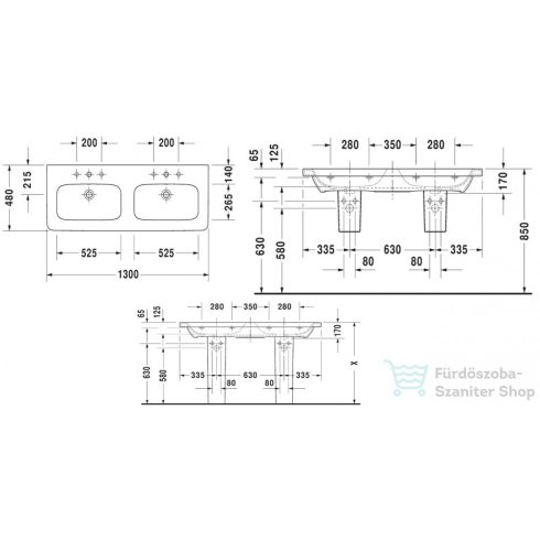 Duravit DURASTYLE 130x48 cm-es bútorral aláépíthető dupla mosdó Wondergliss bevonattal,23381300001