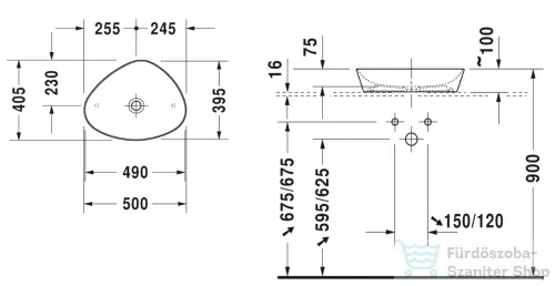 Duravit CAPE COD 500x405 mm-es ráültethető mosdó Wondergliss bevonattal,fehér 23395000001
