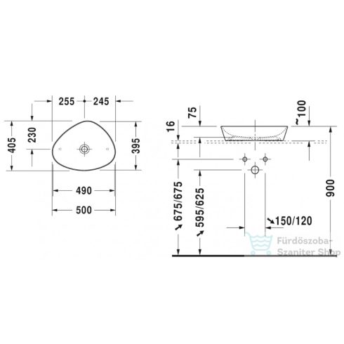 Duravit CAPE COD 500x405 mm-es ráültethető mosdó Wondergliss bevonattal,szatén fehér matt 23395032001