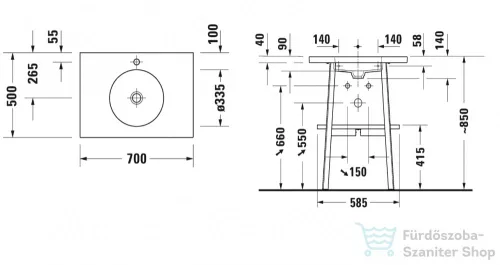 Duravit CAPE COD 700x500 mm-es bútorral aláépíthető mosdó CC9535 bútorhoz Wondergliss bevonattal,23397000001