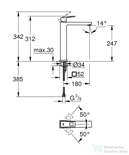 Grohe EUROCUBE XL egykaros mosdó csaptelep leeresztő nélkül,Supersteel 23406DC0