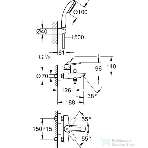 Grohe Start egykaros kádcsaptelep zuhanyszettel, króm 23413002