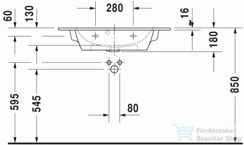 Duravit ME BY STARCK 83x40 cm-es bútorral aláépíthető mosdó csaplyuk nélkül,2342830060
