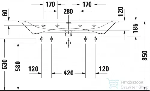 Duravit Viu 123x49 bútorral aláépíthető mosdó 2 csaplyukkal 2344120024 ( 234412 )