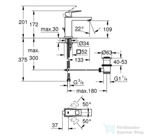 Grohe EUROCUBE mosdó csaptelep, M-Size, automata leeresztővel, króm 23445000
