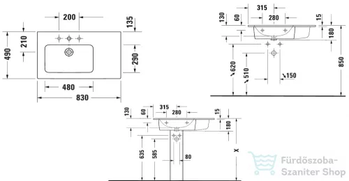 Duravit ME BY STARCK 830x490 mm-es bútorral aláépíthető mosdó bal oldali medencével,Wondergliss bevonattal,23458300001