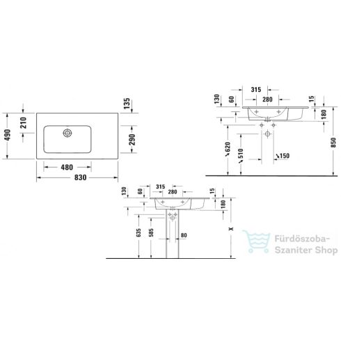 Duravit ME BY STARCK 830x490 mm-es bútorral aláépíthető csaplyuk nélküli mosdó bal oldali medencével,2345830060
