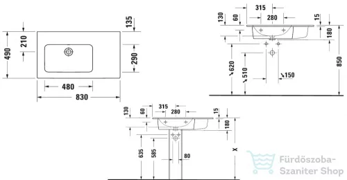 Duravit ME BY STARCK 830x490 mm-es bútorral aláépíthető csaplyuk nélküli mosdó bal oldali medencével,2345830060