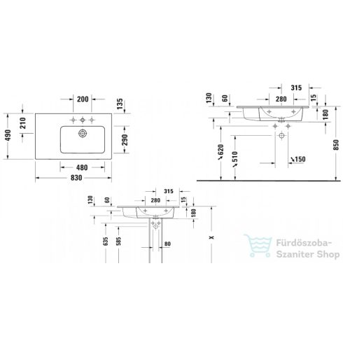 Duravit ME BY STARCK 830x490 mm-es bútorral aláépíthető mosdó jobb oldali medencével,White Satin matt 2346833200