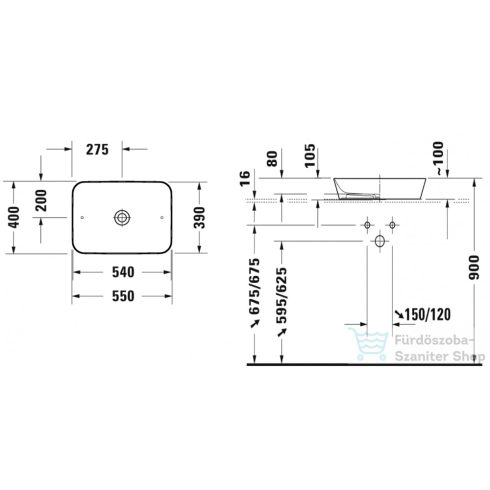 Duravit CAPE COD 550x400 mm-es ráültethető mosdó, szatén fehér matt 2347553200