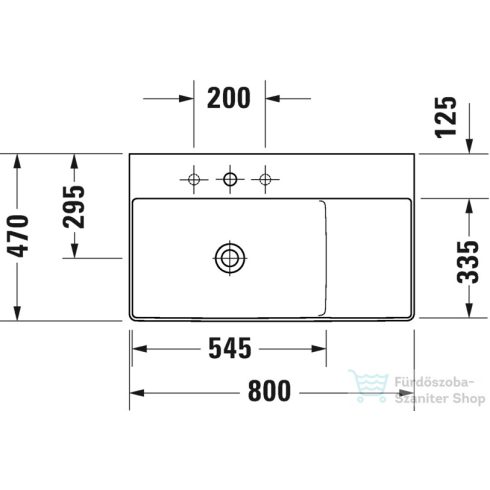 Duravit DURASQUARE 80x47 cm-es bútorral aláépíthető mosdó bal oldali medencével,túlfolyó nélkül,Wondergliss bevonattal,23488000411
